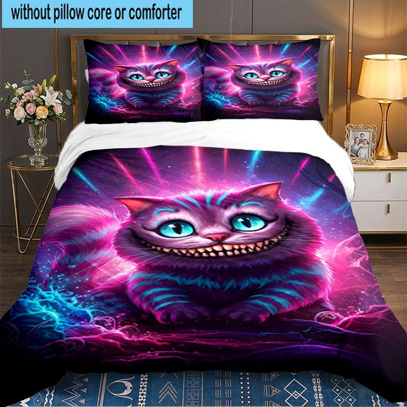 3PCS WonderlCat Fantasy Bedding set,Ideal For1pc Duvet Cover And 2pcs Pillowcases Perfect for Christmas gift,Ideal for Bedroom, Dormitory