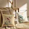 C-Chinese Style Simple Bird Flowers Cushion Cover Pillowcase Anti-Dustmite Living Room Sofa Decor Cushion Room