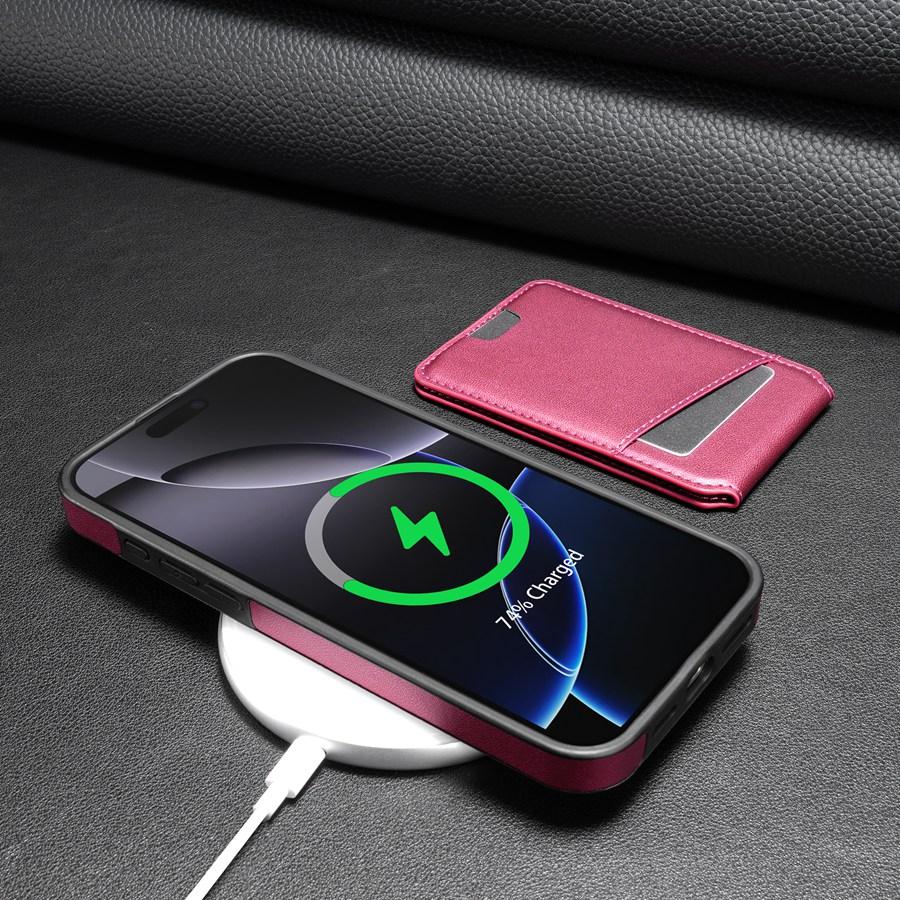 Odnímatelné magnetické bezdrátové nabíjecí pouzdro na telefon 2 v 1 | Ultratenký design se slotem pro kartu a nastavitelným stojanem | Rychlé nabíjení pro iPhone Samsung