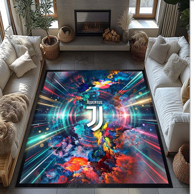 Juventus FC bedruckter Flanell-Teppich rutschfest weicher Polyester-Bodenbelag Indoor-Dekormatte für Schlafzimmer Wohnzimmer Sofa
