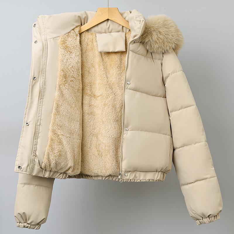 Mode Wintermantel Damen Kurzparkas Kapuze Kunstfellkragen Locker Dick Warm Damenjacken
