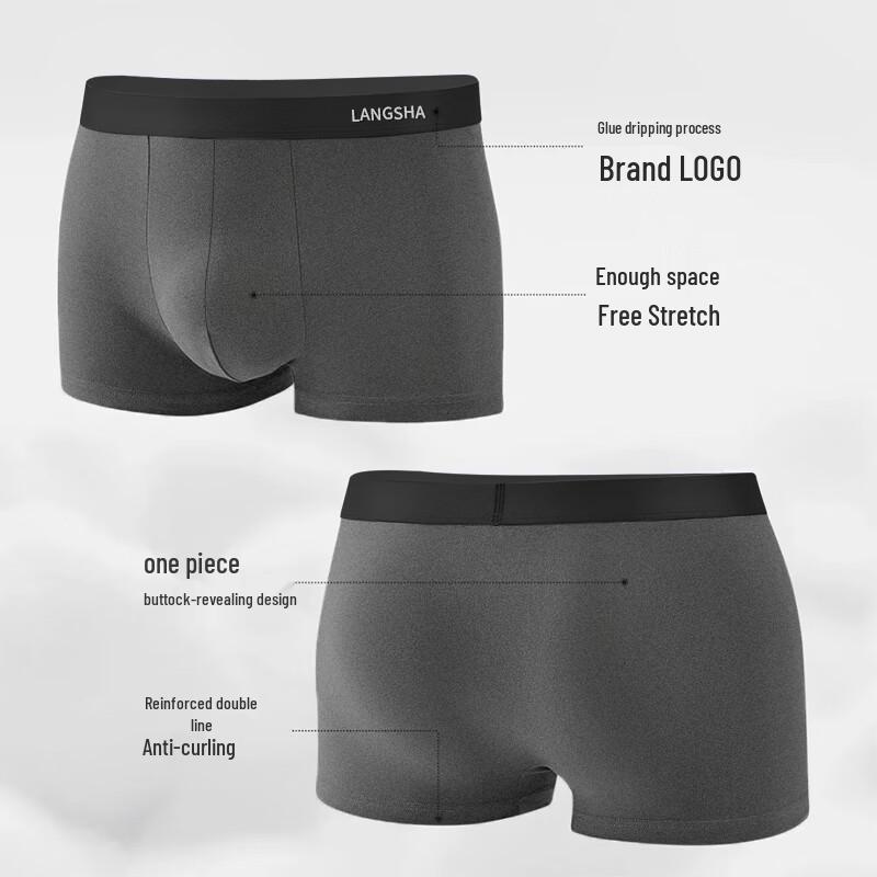 Langsha Men's Cotton Silk Antibacterial Boxer Briefs 4-Pack