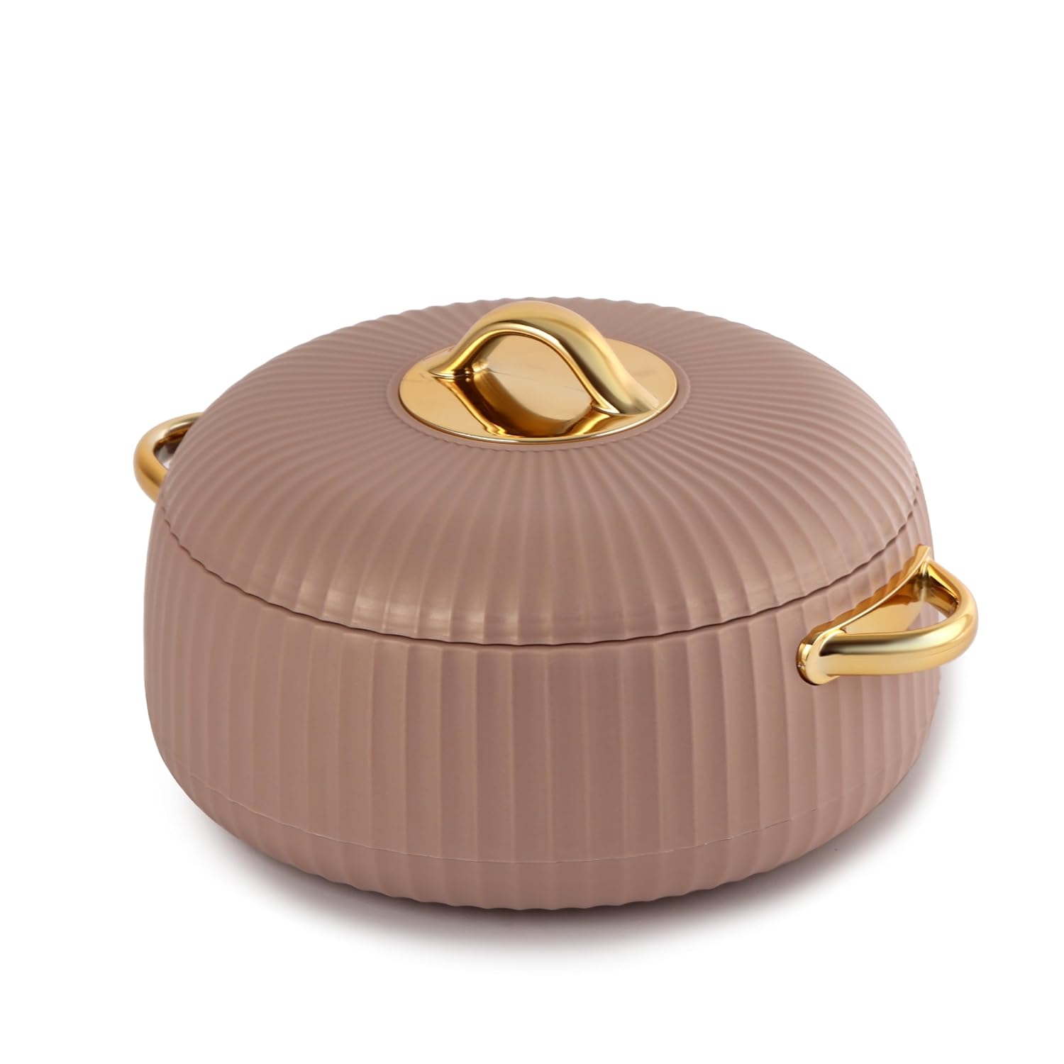 

Изолированный горячий горшок из нержавеющей стали для хранения и сервировки еды с крышкой с поворотным замком и элегантной бежевой отделкой