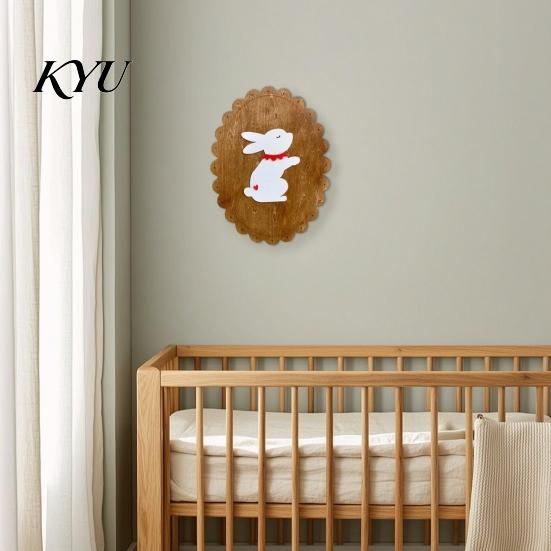 Safe Rounded Corner Wall Decor Rustic Wooden Stickers, Nordic Rabbit Goose Decor, Cute Retro Lace Baseboard Animal Art for Kids Bedroom Nursery