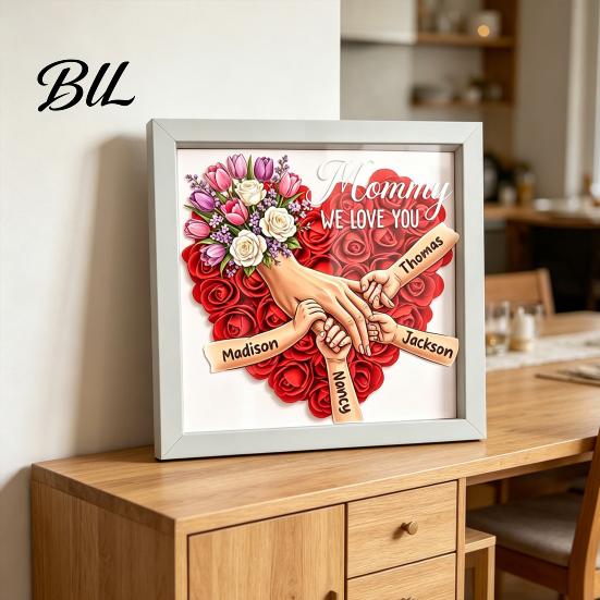Shatterproof Acrylic Frame Personalized Mommy I Love You Flower Shadow Box Custom Names Holding Hands Gifts for Mom Grandma from Daughter or