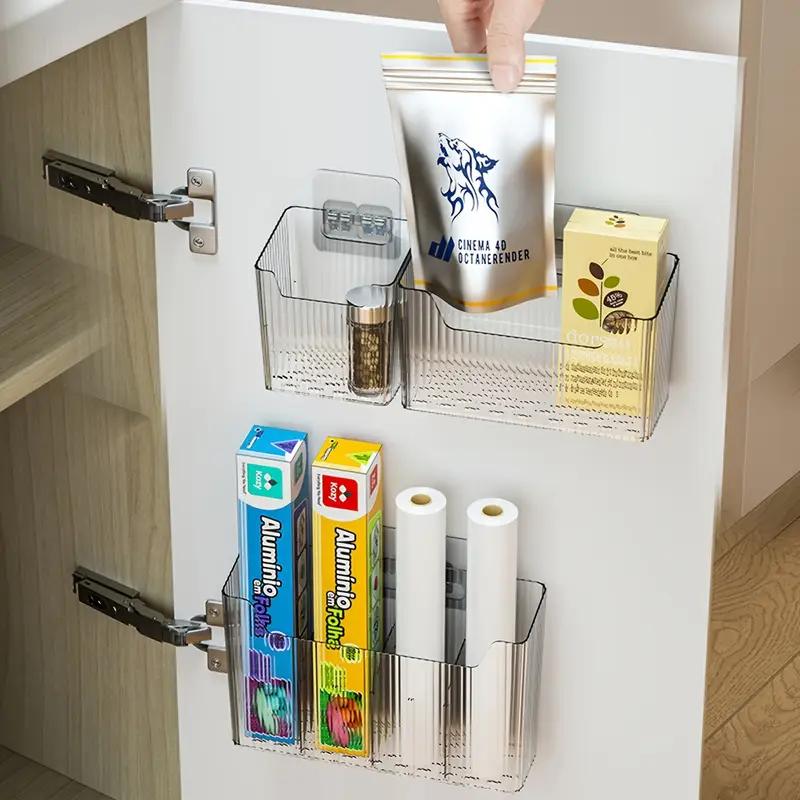 Kitchen Cabinet Door Storage Box Wall-mounted Punch-free Cabinet Plastic Wrap Hanger Bathroom Toilet Storage Rack