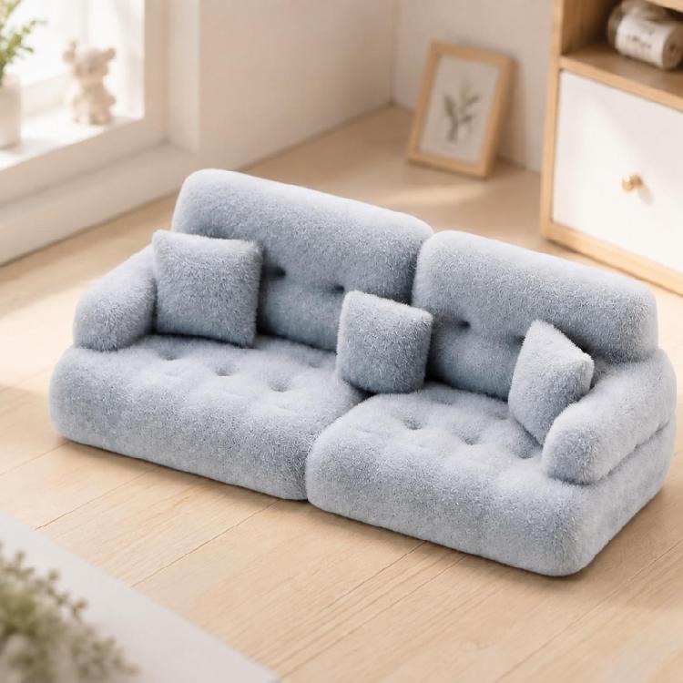 Doll House Decoration Miniature Couch Model with Flocking Texture for Small Scale Living Room Styling, Corner Display and Photo Props Use