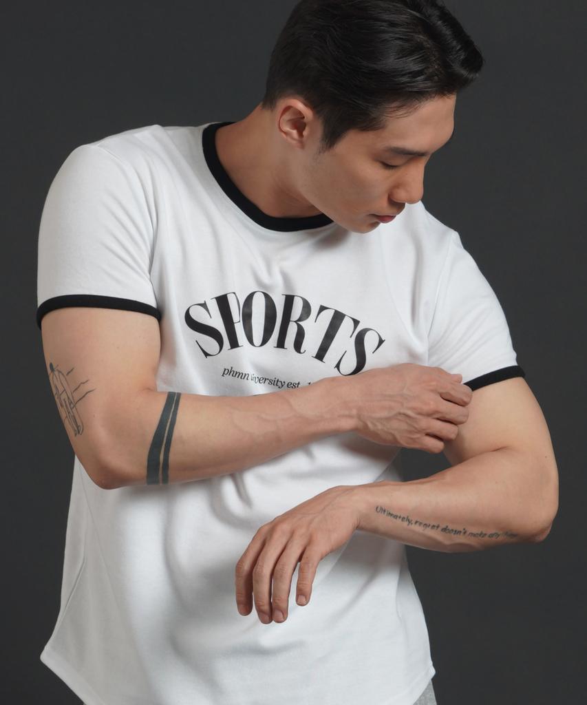 PHERMENON Muscle Fit Ringer Short Sleeve T-Shirt - White