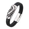 Classic Black Leather Scorpion Bracelet with Stainless Steel Magnetic Buckle