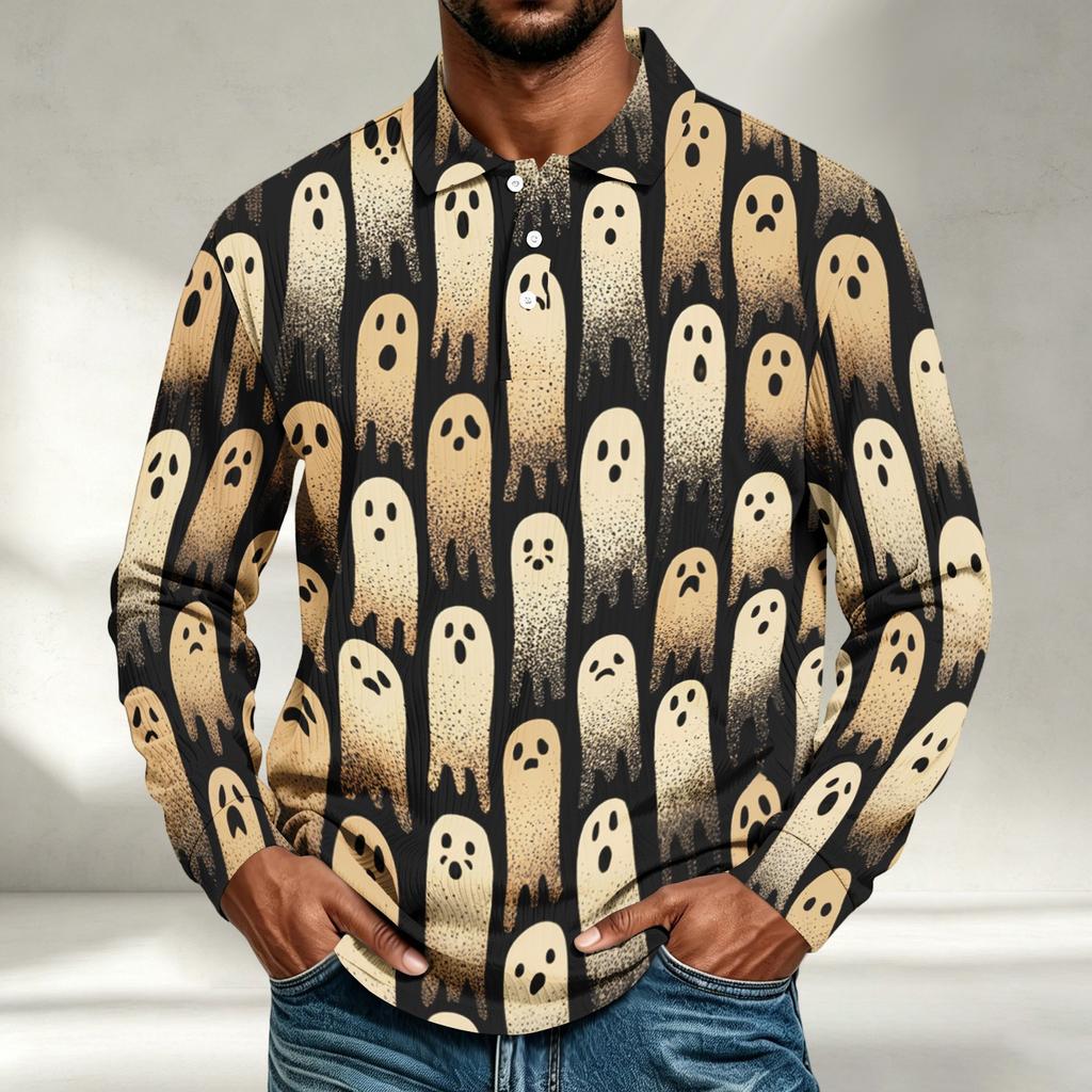 Herren Langarmshirt Halloween-Print Lockerer Schnitt Lässiges Oberteil