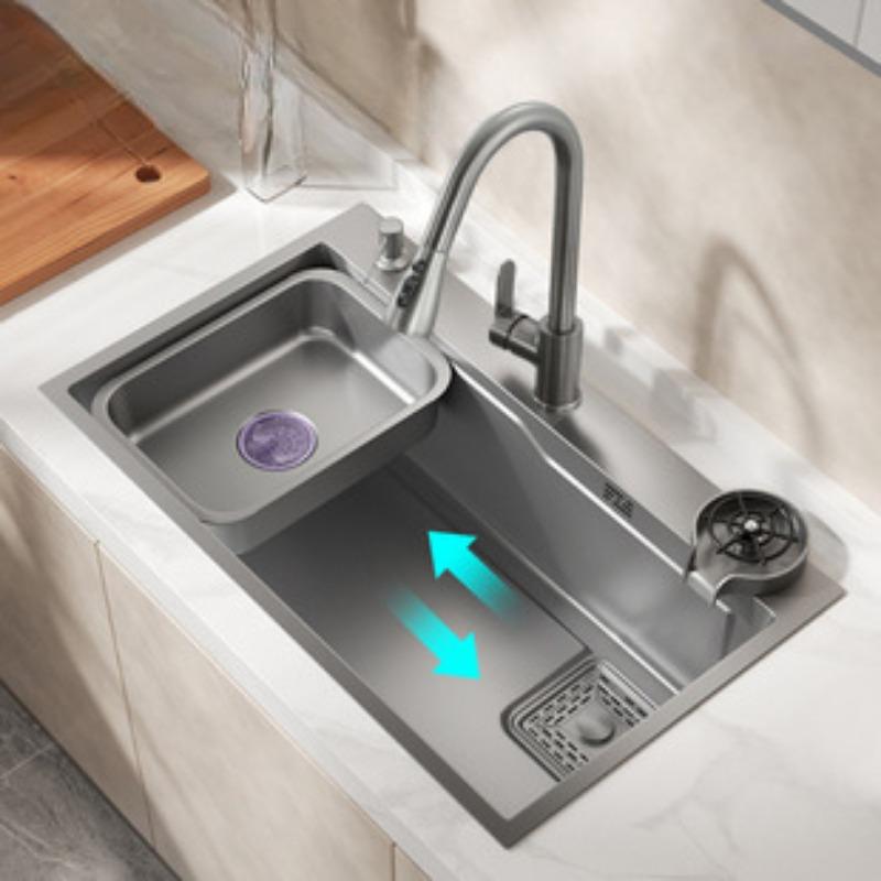 Stainless Steel Pull-out Kitchen Faucet with Dual Outlet for Cooling and Heating