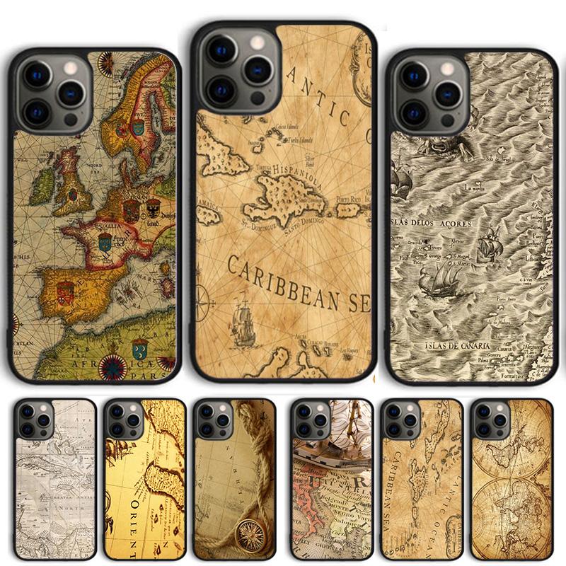 Ancient Sea Ship Map Phone Case Cover For iPhone 17 Air 15 16 14 13 12 Pro Max 11 Pro Max Plus Coque Shell