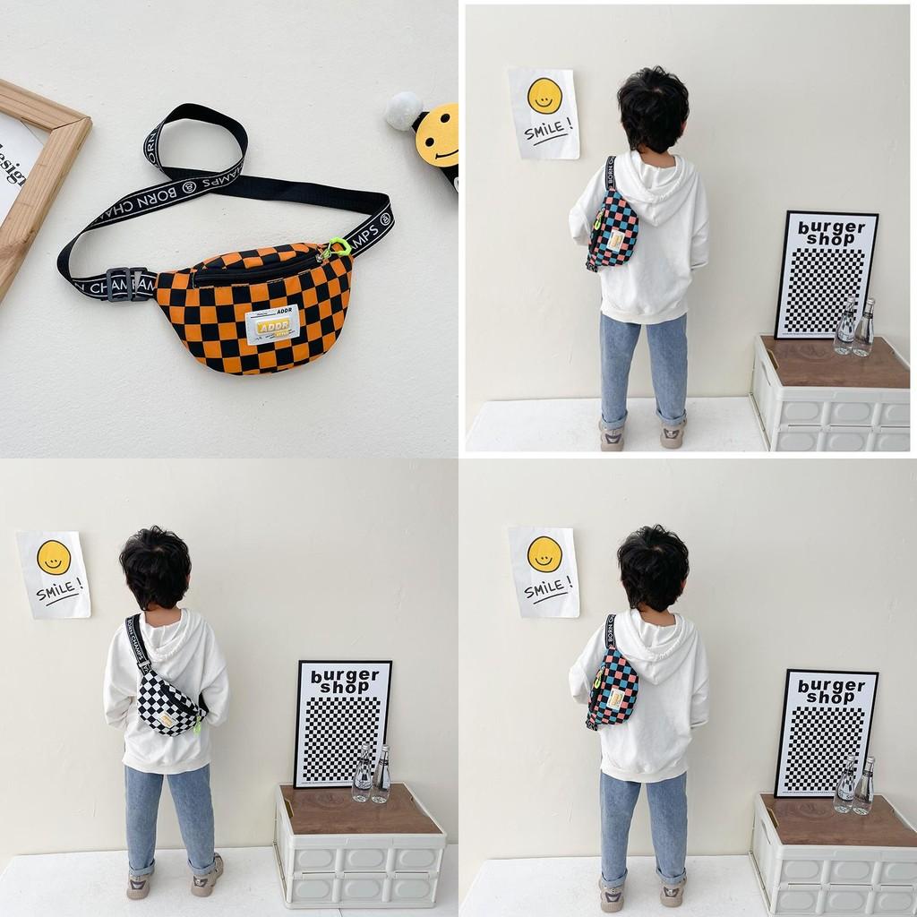 Trendy Modern Cool Boys Chest Bag Stylish Kids Waist Bag Checkered Small Crossbody
