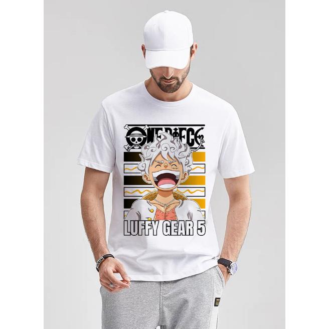 Nika Luffy Gear 5 ONE PIECE Anime Männer Frauen Sommer T-Shirt Übergroß Harajuku Übergroß Retro Kurzarm Lässig Komfort Y2k