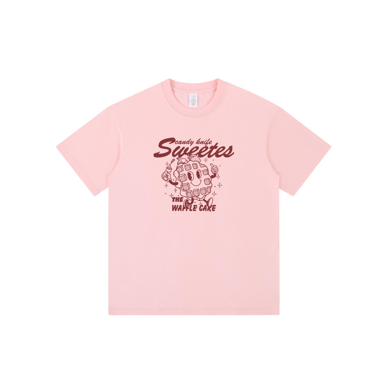 

Cute Cartoon Illustration Unisex Loose-Fit All-Cotton Crew Neck Casual T-Shirt Double Extra Large рожевий