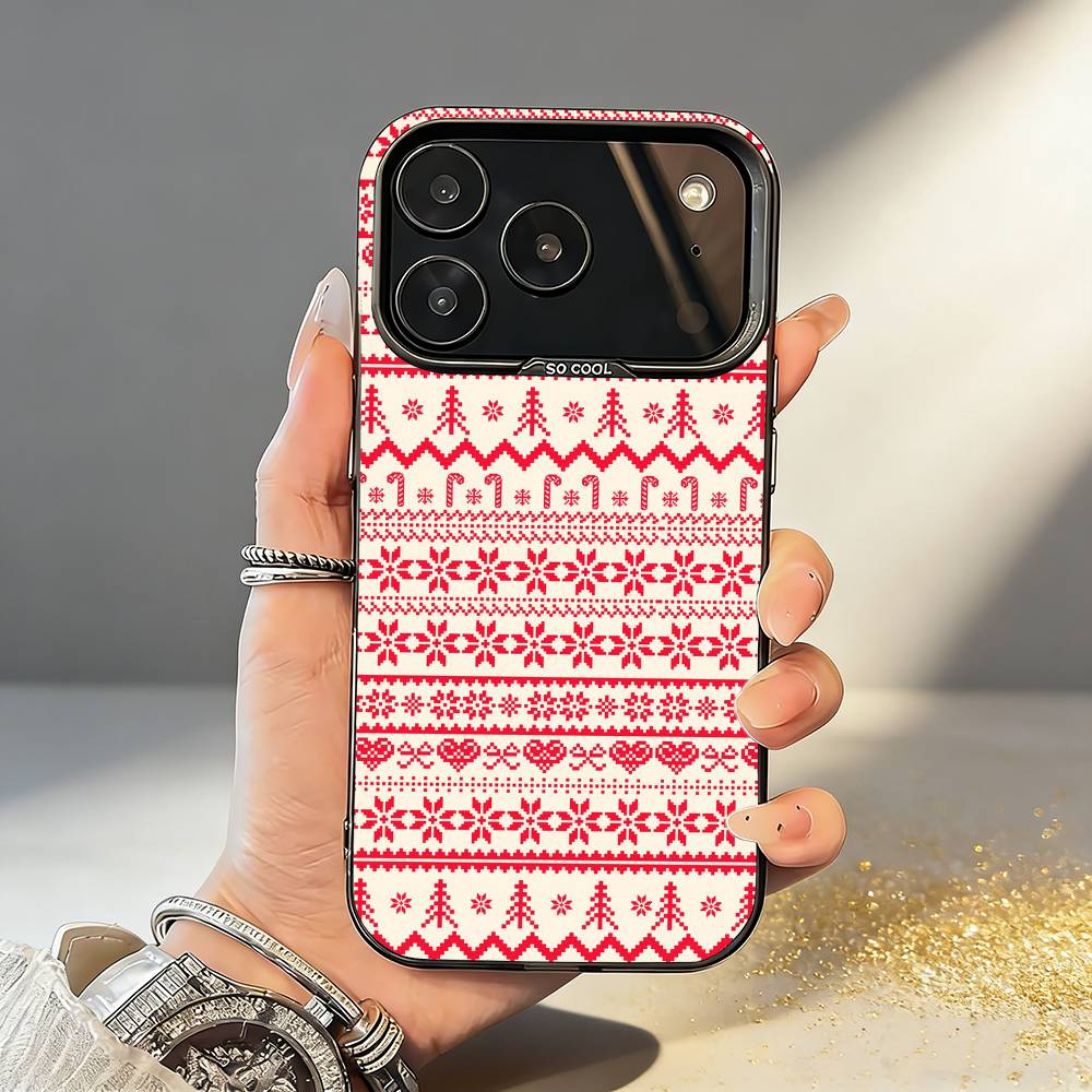 

Рождественский чехол в стиле Фэйр-Айл для iPhone 17, 16, 15, 14, 13, 12, 11, Pro, MAX, Белый Матовый, Ударопрочный iPhone17air