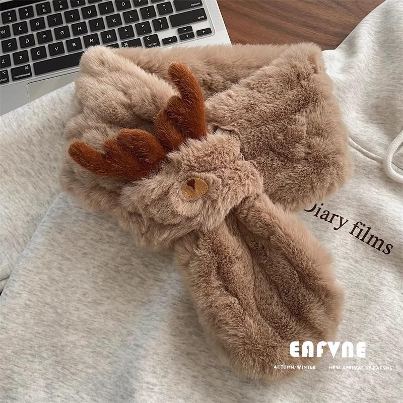 Atmosphäre Geschenk: Damen Flauschiger Winterschal, Faux Rex Kaninchenfell, Vielseitiger Plüsch Rehbrauner Nackenwärmer für Weihnachten & Neujahr