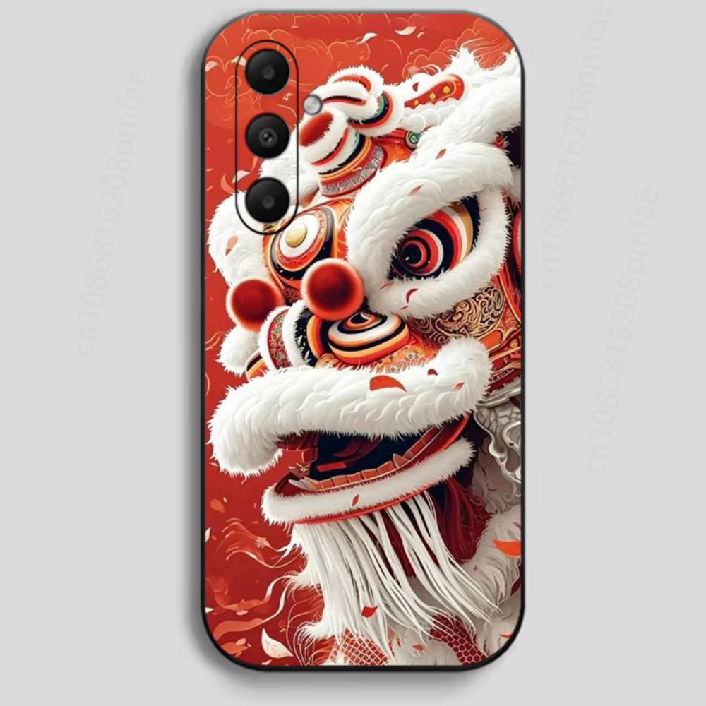 Chinese Lion Dance Phone Case For Samsung Galaxy A13,21s,22,31,32,40,52,71,A91 Soft Black Shell