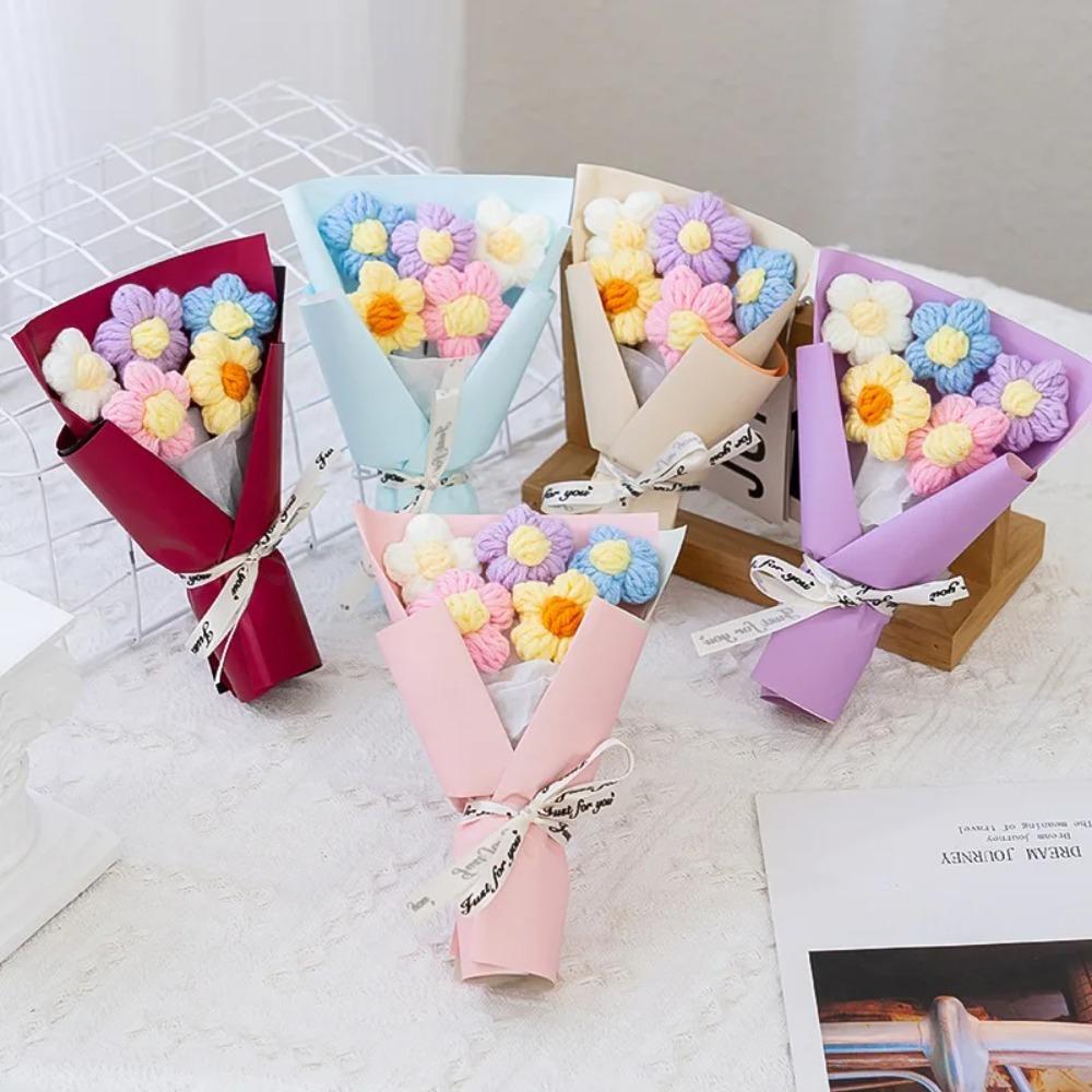 Creative Mini Knitted Flower Bouquets, Floral Decorations, Small Gift Accessories