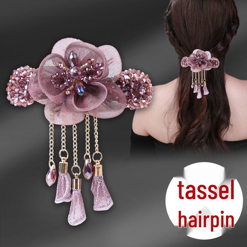 Acrylic Butterfly Tassel Hair Clip - Retro Flower Top & Ponytail Spring Clip