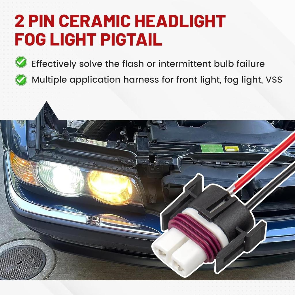 RED WOLF H8 H9 H11 880 881 2 PIN Female Wiring Ceramic Socket Universal Fit for Toyota GMC Chevy Honda Jeep Ford Subaru Dodge Headlight Fog Light