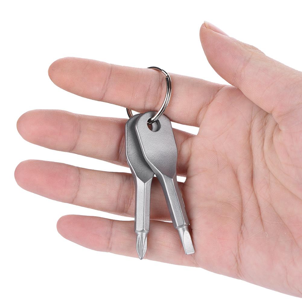 2 STÜCK Outdoor Edelstahl Tragbares Schraubendreher-Set Werkzeug mit Schlüsselring (Silber)