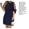 Lady Dress Three Quarter Sleeves Round Neck Plus Size Solid Color Soft Breathable Sexy Loose Knee Length Bead Decor