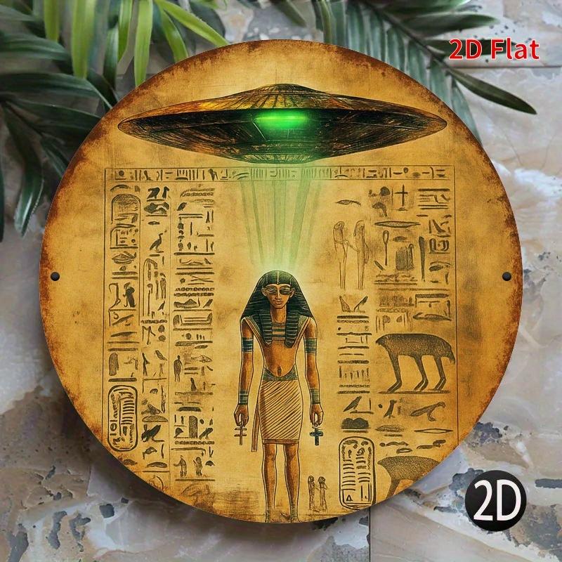 pc Ancient Egypt Aliens Wall Art Print Egyptian Hieroglyphics with UFO Anubis Design Waterproof RustHome Office 20x20cm(8x8inch)