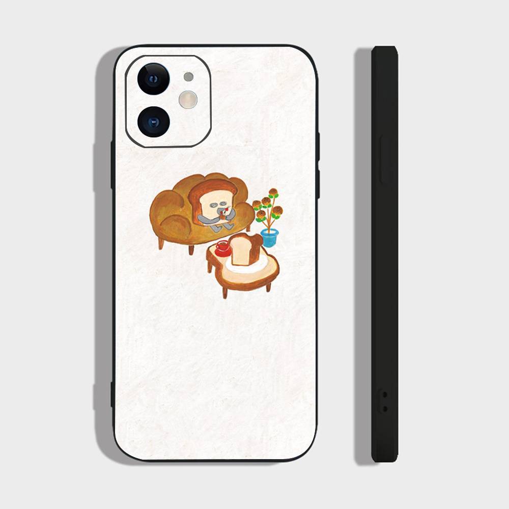 P-Picture Book Bread Phone Case For IPhone 17 Air 16 15 14 13 Pro Max 11 12 Black Silicone Cover