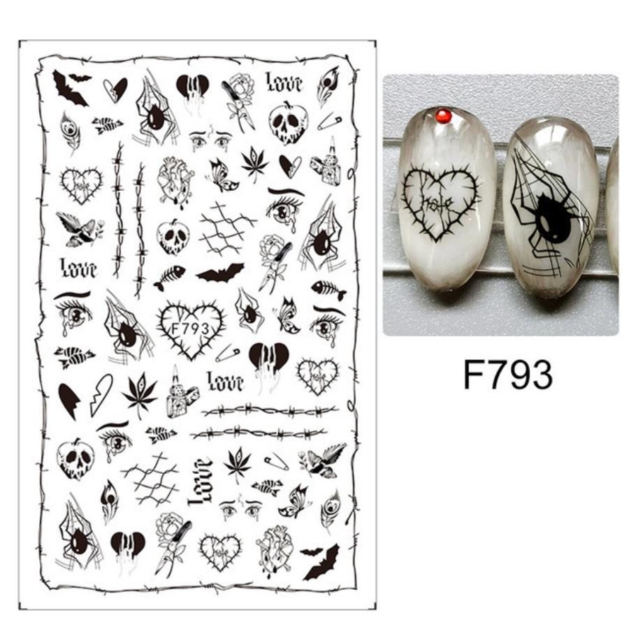 

Хэллоуин Наклейки для дизайна ногтей Сердце Паутина Дизайны Сердце Призрак Летучая мышь Луна Звезда Слайдеры Самоклеящиеся Наклейки Для Маникюра 3pcs