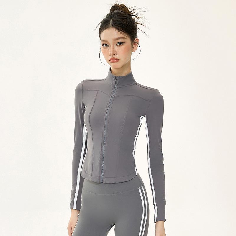 Women’s Autumn/Winter Yoga Suit: Slimming Stand Collar Zipper Jacket with Long Sleeves for Running, Training, and Fitness