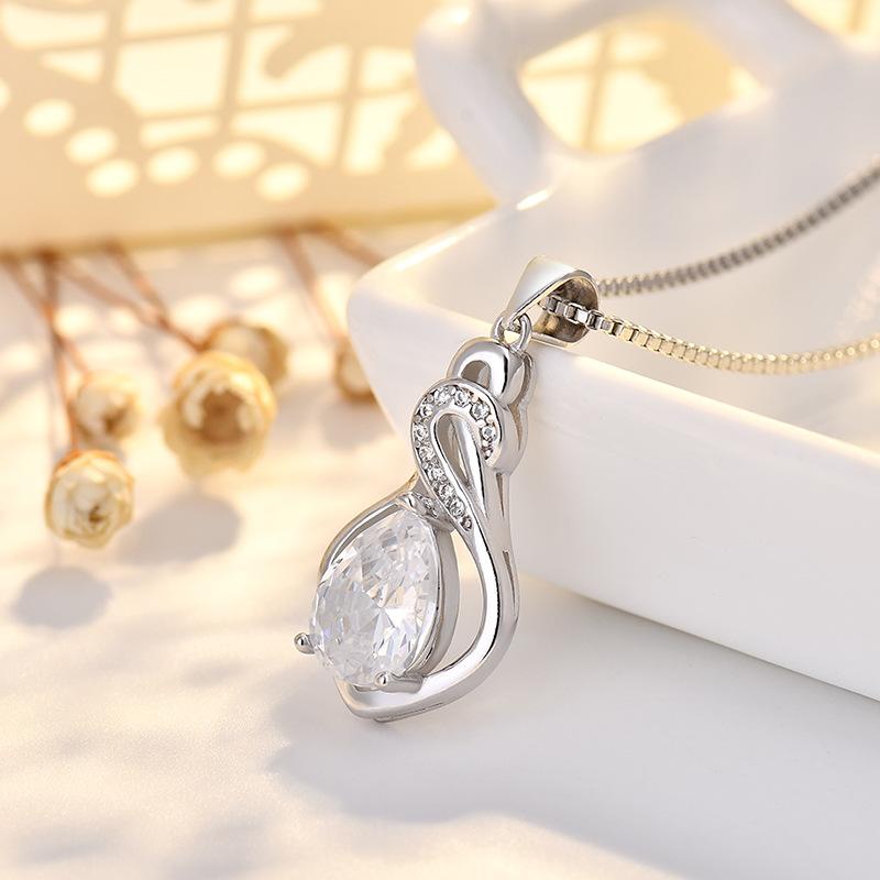BELLA BOX  S925 Sterling Silver Swan Necklace, Colored Gemstone With Micro-inlaid Zircon Pendant, Collarbone Chain, European And American Style