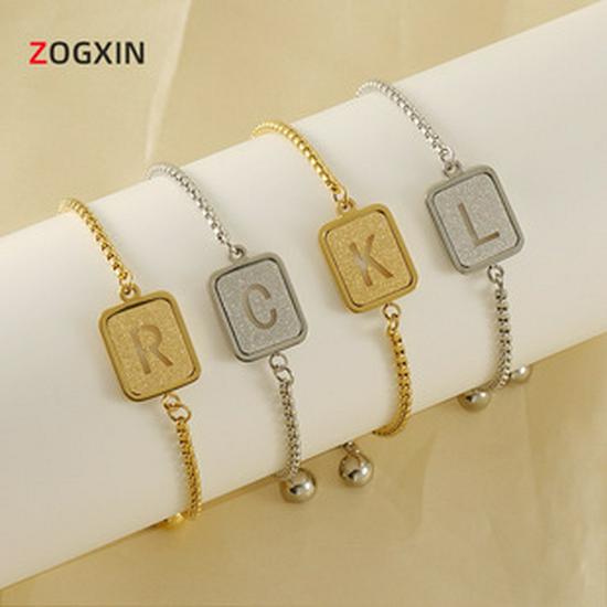 Men's 18K Gold Square Stainless Steel Alphabet Pendant Necklace