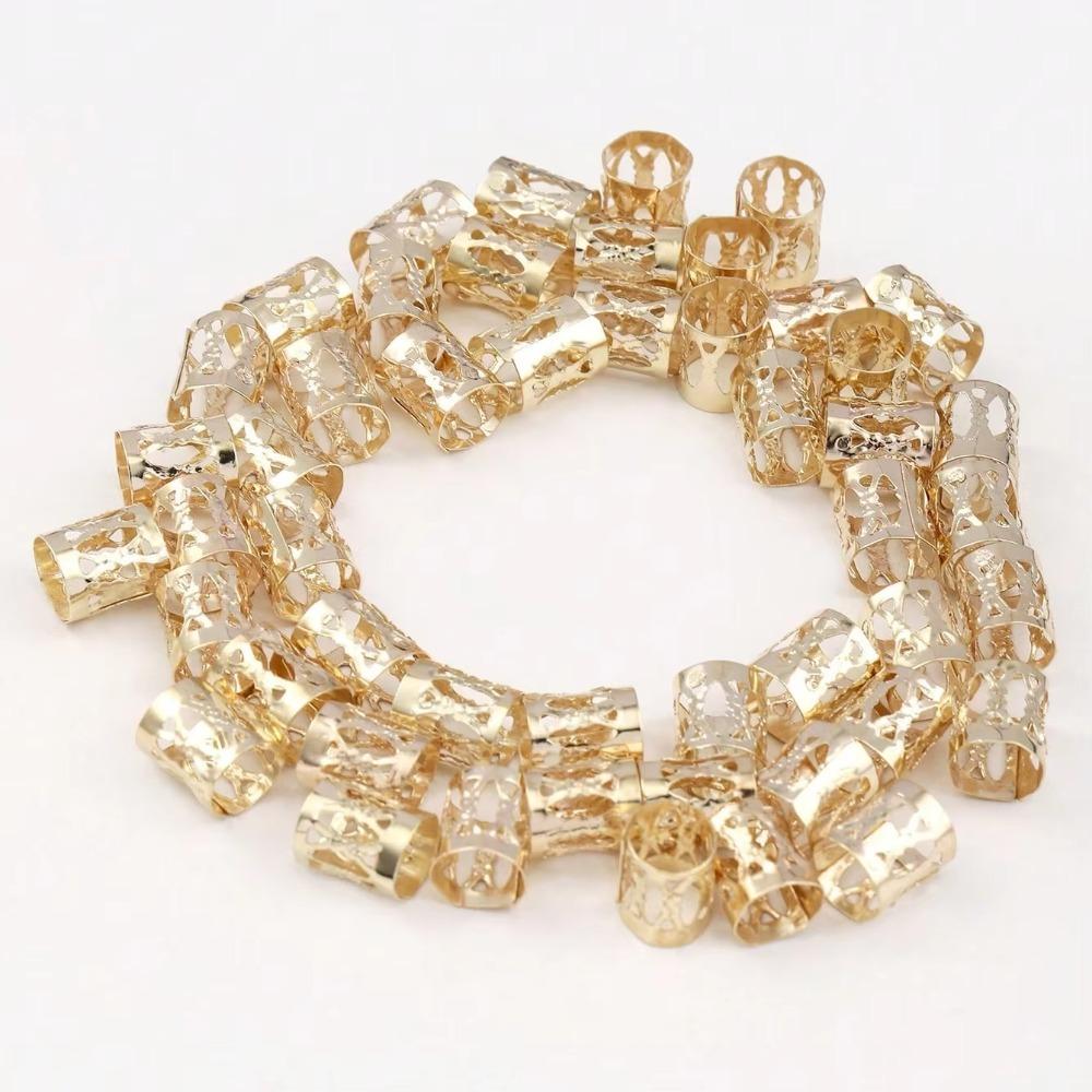 50pcs Metal Hollow Hair Rings, Beads Hair Braid Clips, Dreadlock Cuffs for Braiding, Hair Accessories Decoration