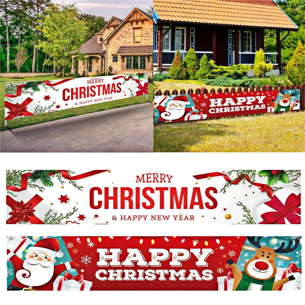 Merry Christmas Banner Flag Hanging Santa Claus Pattern 40*180cm Christmas Decoration for Outdoor