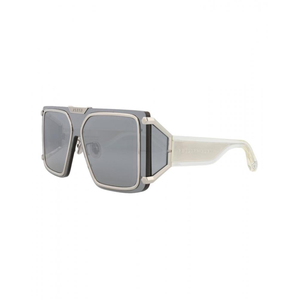 Philipp Plein Shield Frame Acetate Sunglasses Palladium Smoke