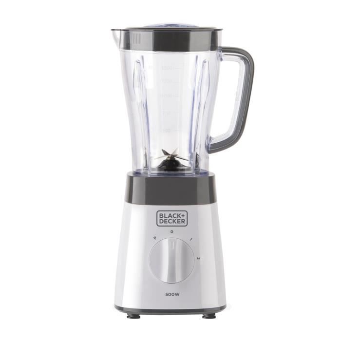 Blender BLACK+DECKER BXJB500E de 500W, 2 vitesses + Pulse, bol de 1,5L, 4 lames en inox, base anti-dérapeante