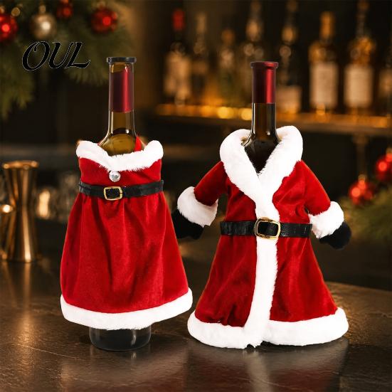 Christmas Table Setting Wine Bottle Cover, Velvet Santa Suit Sleeve, Plush Novelty Holder Cover for Xmas, New Year, Holiday Dinner Decor Xmas