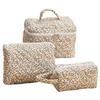 3Pcs Floral Toiletry Bag Cotton Quilted Makeup Organizer Storage Bag Large Capacity Cosmetic Organizer Case for Women and Girls