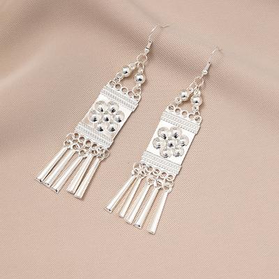 Ethnic Style Miao Silver Long Fringed Earrings, High-End Niche Design Earrings, Women'S Fashion Retro Ear Jewelry