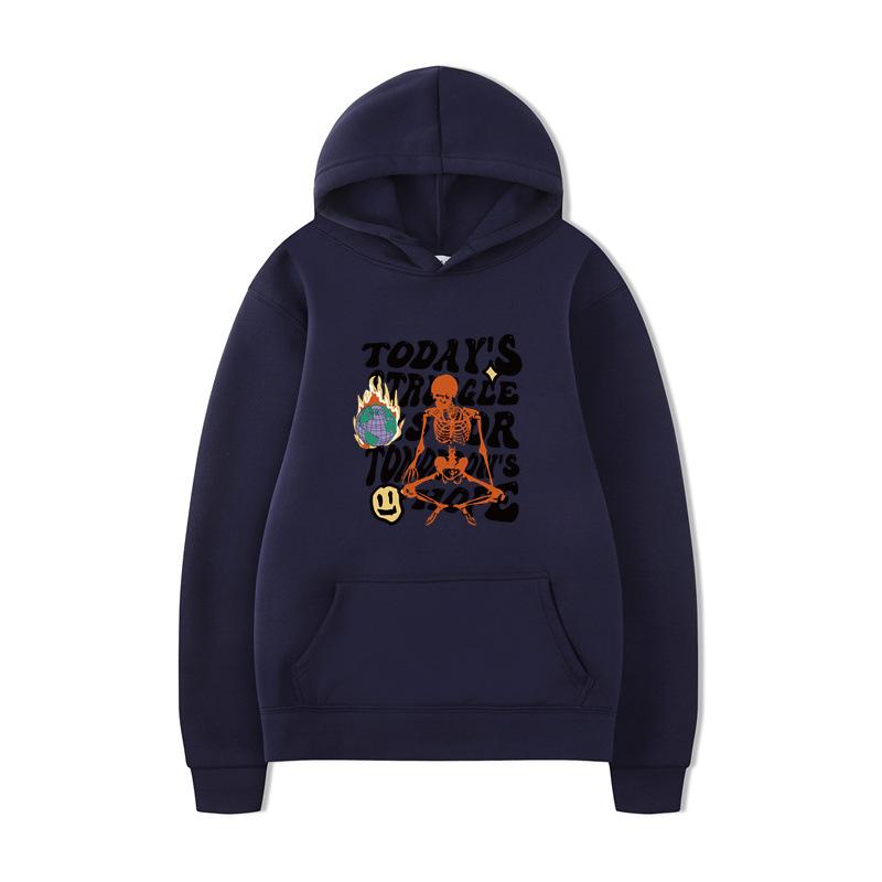 Textual Skeleton Hoodies Print Fashion Sweatshirt Hip Hop Casual Unisex Autumn Winter Fleece Streetwear Tops