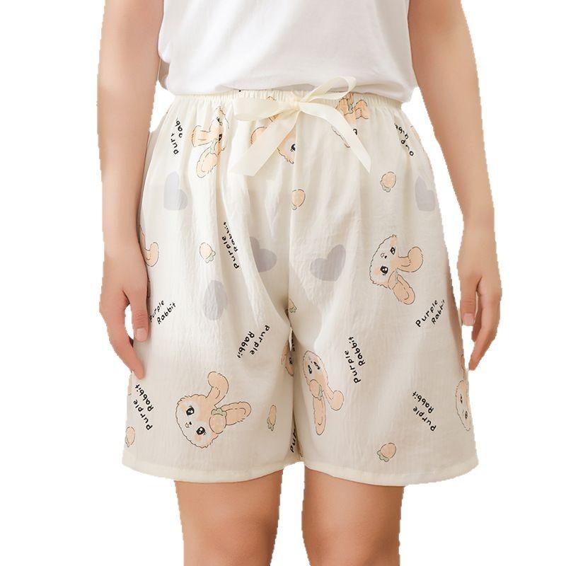 Home pants cartoon beach pants pajama pants cloud cotton shorts loose and thin casual summer can be worn outside the new high waist