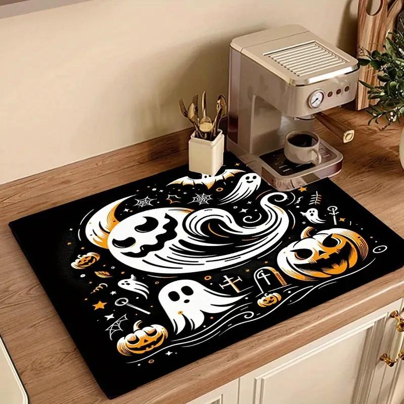 

Коврик для сушки посуды на тему Хэллоуина, мягкая резина, нескользящий, впитывающий, устойчивый к пятнам, для кухонных столешниц и столешниц кофейного бара 50x80cm