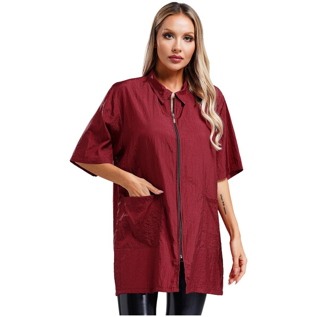 Unisex Herren Damen Wasserdichtes Friseurhemd Kurzarm Atmungsaktive Pflege-Schürze mit Taschen