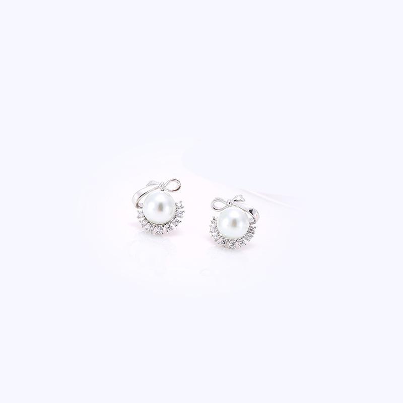 Korean Style 925 Sterling Silver Bow Studs: Elegant Geometric Anti-Pearl Earrings for Women 925 Silver Ear Stud