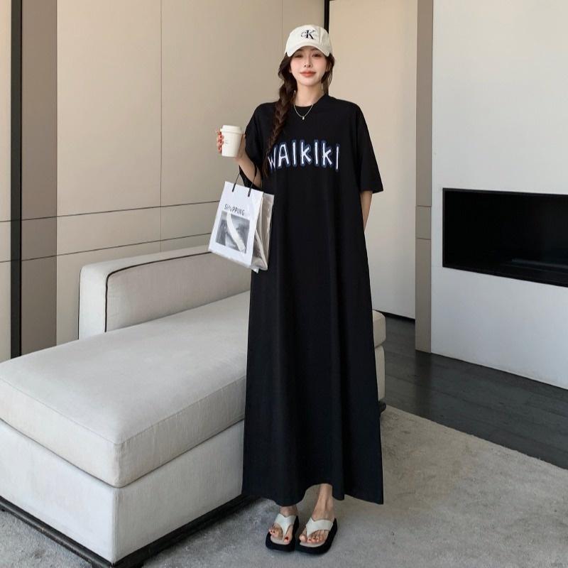 

Женское платье-футболка с короткими рукавами и круглым вырезом, большого размера, свободного кроя, длинное, в стиле кэжуал, длиной до колена, для сна 4XL чёрный