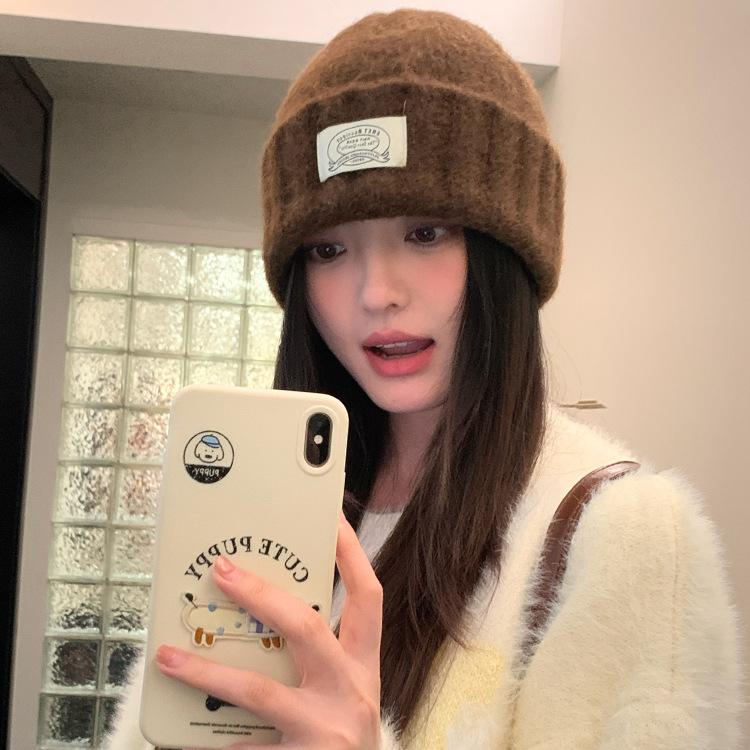 Korean Style Solid Color Knitted Hat for Women New Winter Warm Big Head Circumference Student Couple Woolen Hat Showing Small Face