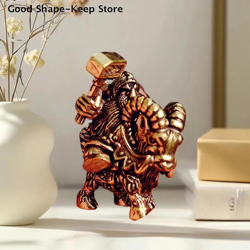 Brass Goat Dwarf Warrior Figurine Miniature Desktop Ornaments Retro Metal Models Statue Brass elderly deer riding ornament