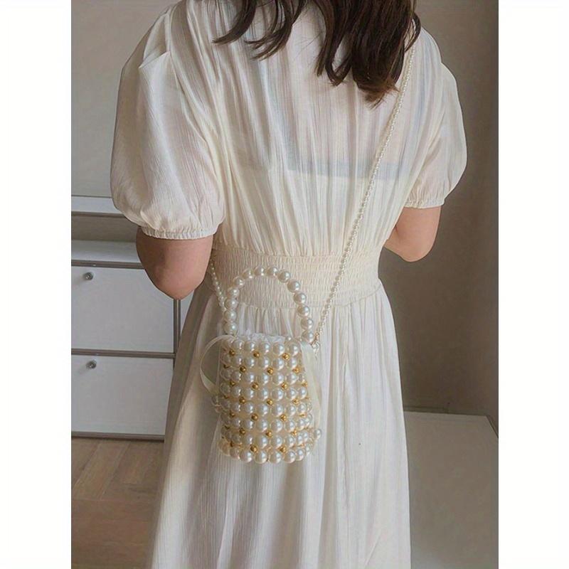 Mini Faux Pearl and Rhinestone Decor Fashion Casual Bucket Bag, Elegant Pearl Bag