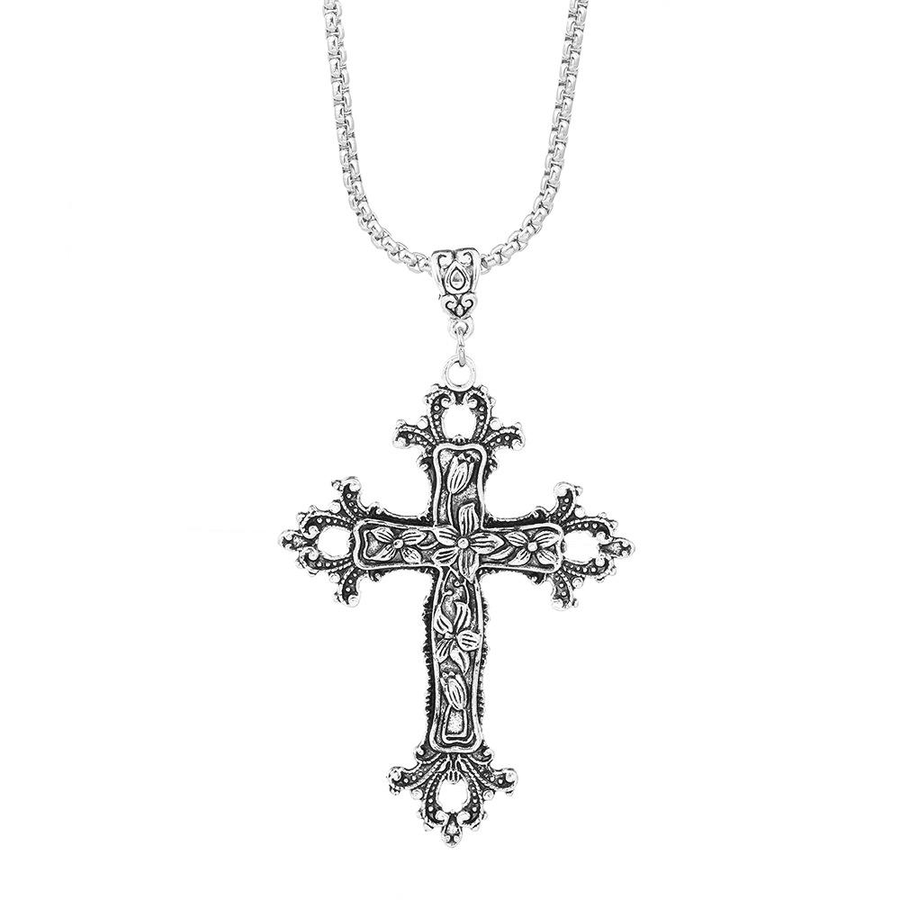 Vintage Gothic Cross Pendant Necklace Large Fashion Women's Long Necklaces Stainless Steel Chain Jewelry Goth Accessories